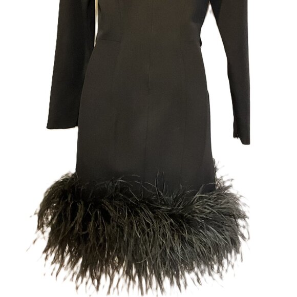 Mugler Black Wool Cocktail Dress with Feather Trim Size S - Picture 4 of 12